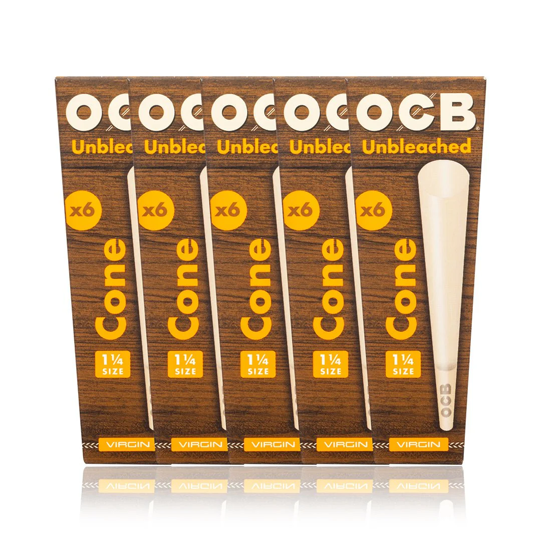 OCB Virgin Unbleached 1-1/4 Pre-Rolled Cones 6Pk - Image 2