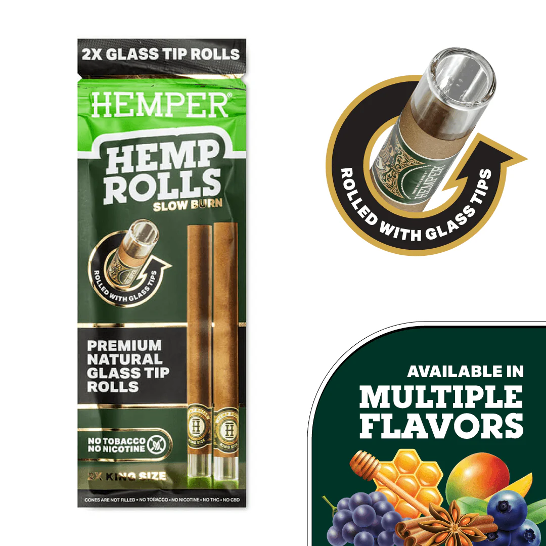 King Size Glass Tipped Hemp Rolls