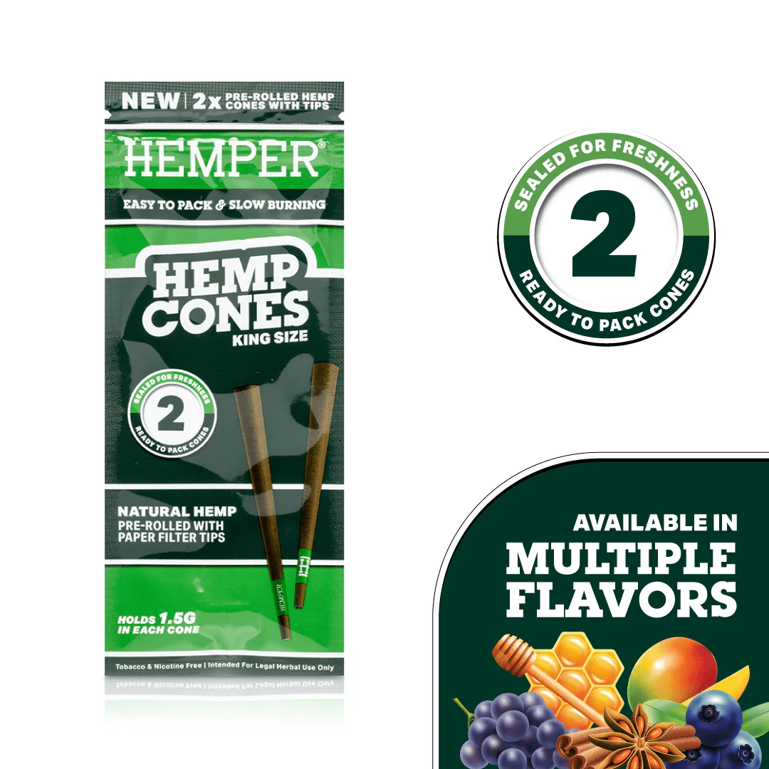 King Size Paper Tipped Hemp Cones